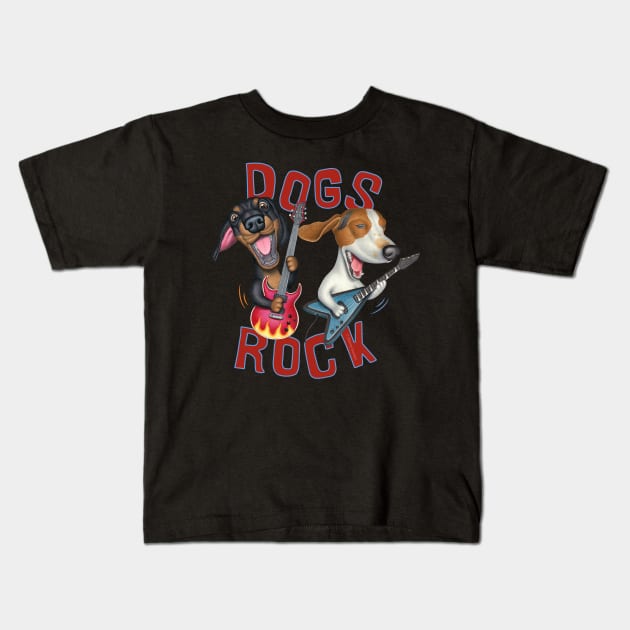 Dogs Rock Cute Funny Kids T-Shirt by Danny Gordon Art